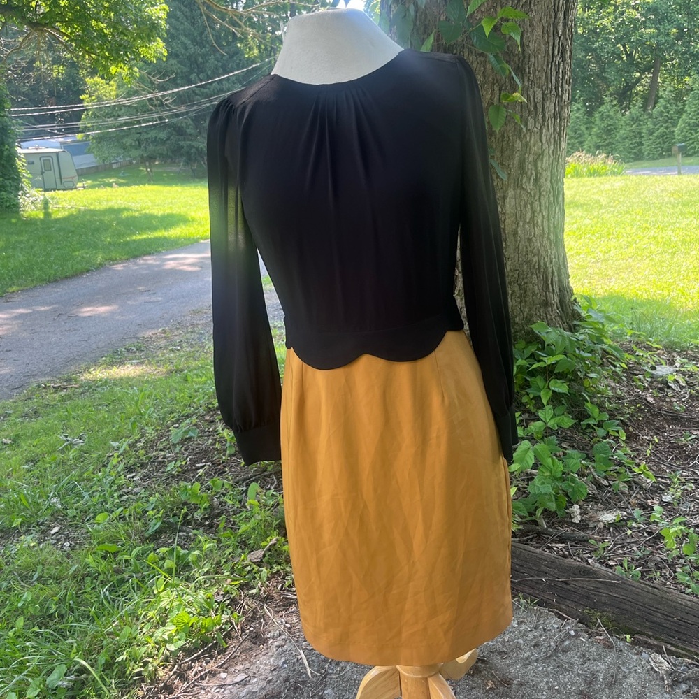 PINK MARTINI COLOR BLOCK DRESS WOMENS SMALL BLACK & MUSTARD YELLOW